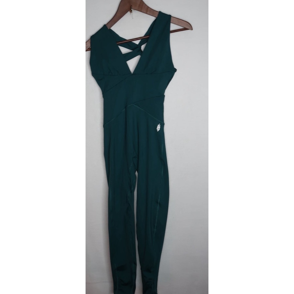 FP Movement Around And About One Piece Green Open Back Jumpsuit Women's XS EUC